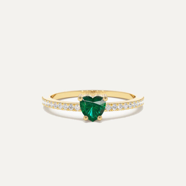 18K Gold And Emerald Solitaire Heart Ring