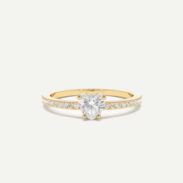 18K Gold And Diamond Solitaire Heart Ring