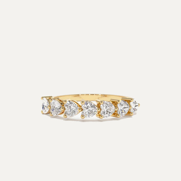 18K Gold Heart Diamond Half Eternity Ring