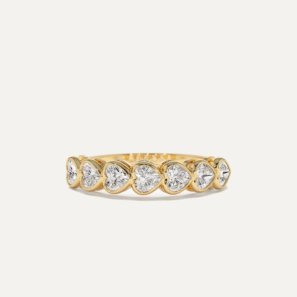 18K Gold Heart Diamond Half Eternity Bazel Ring