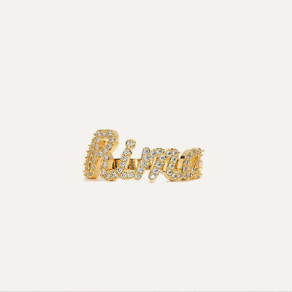 18K Gold Customized Diamond Name Ring