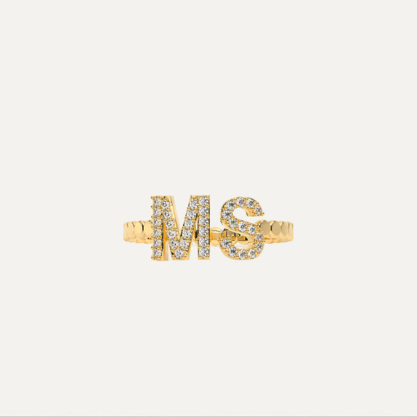 Customized 18K Gold Double Initial Diamond Ring