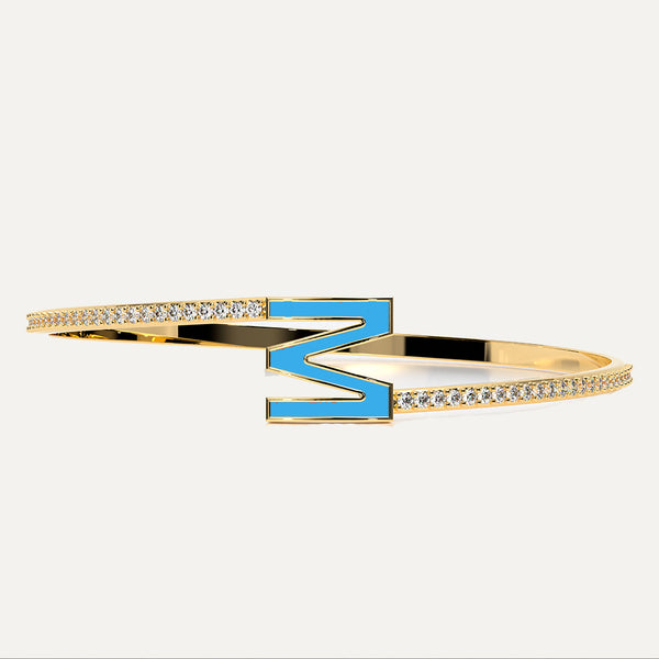 Customized Enamel & Diamond Initial Bangle