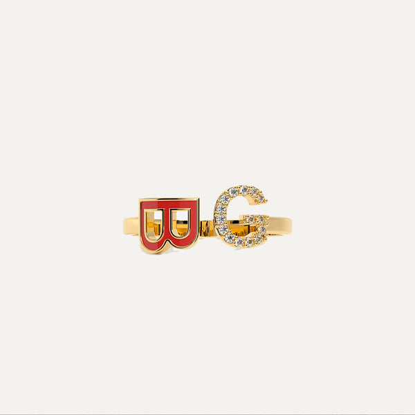 Customized Dual Initial Ring Enamel & Diamond