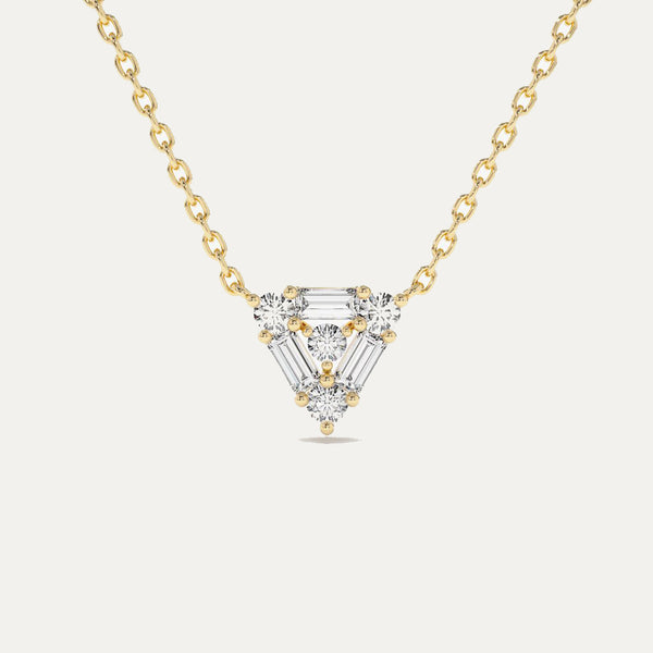 18K Gold Trio Diamond  Baguett Triangel Necklace