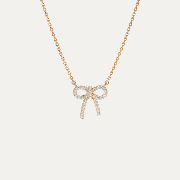 18K Gold Diamond Bow Necklace