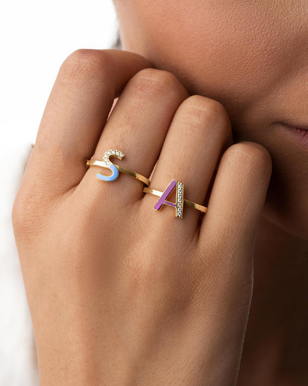 Enamel Diamond English Letters Rings