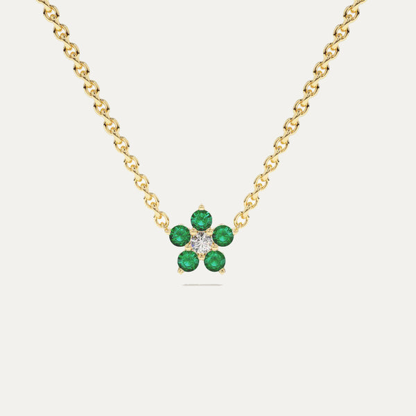 18K Gold Emerald Flower Necklace