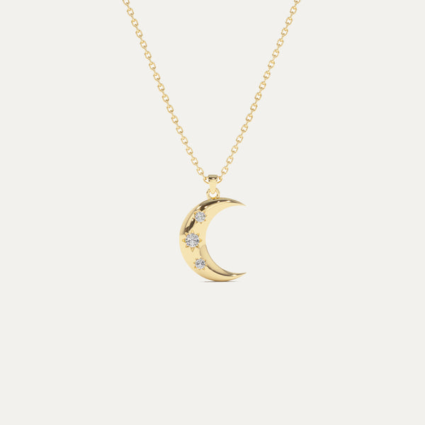 18K Gold Moon Stars Diamond Necklace