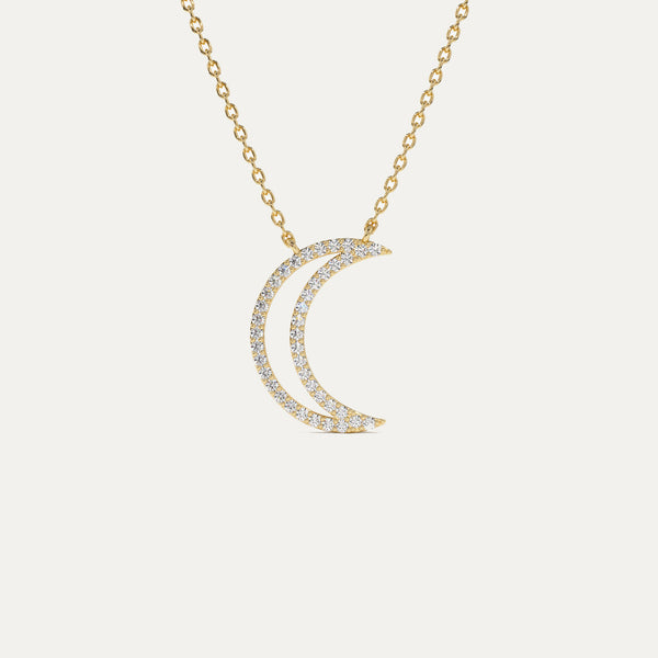 18K Gold Diamond Moon Necklace