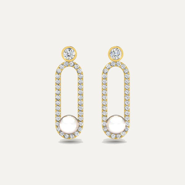 Oval Diamond & Pearl Earrings