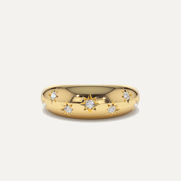 18K Gold  Star Diamond Dome Ring