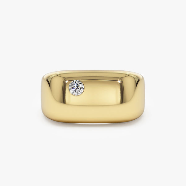 18K Gold Square Dome Ring and Diamond