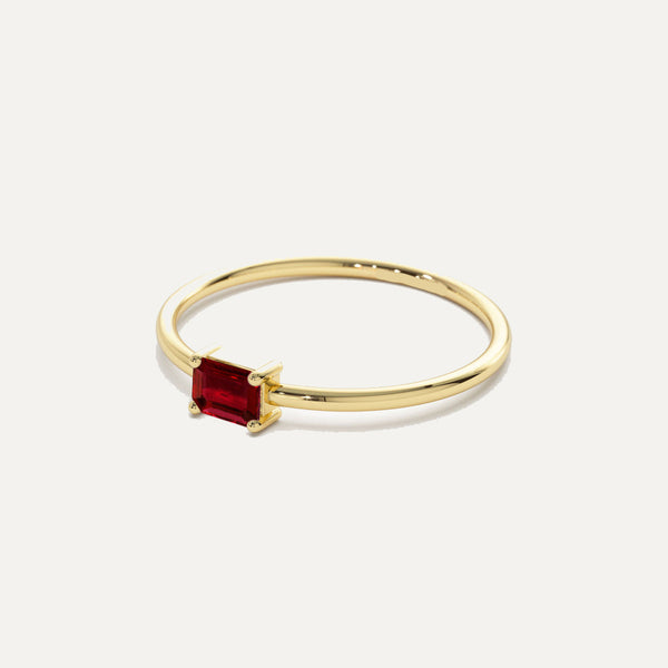 18K Gold Minimalistic Ruby Emerald Cut Ring