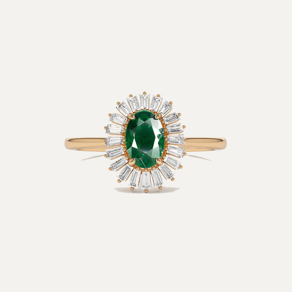 18K Gold Emerald & Emerald Diamond Ring