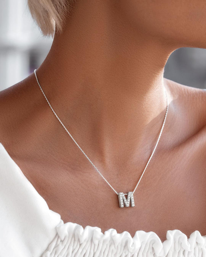 Diamond Paved English Initial Necklace - BelloGante