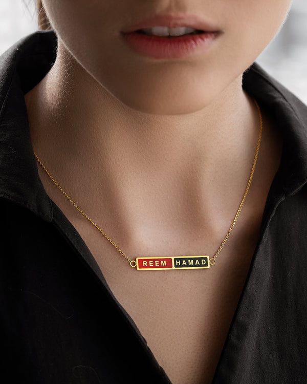 Double Design Enamel Bar Necklace