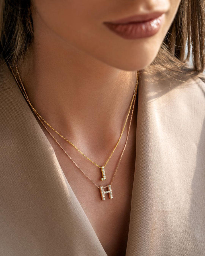 Diamond Paved English Initial Necklace - BelloGante