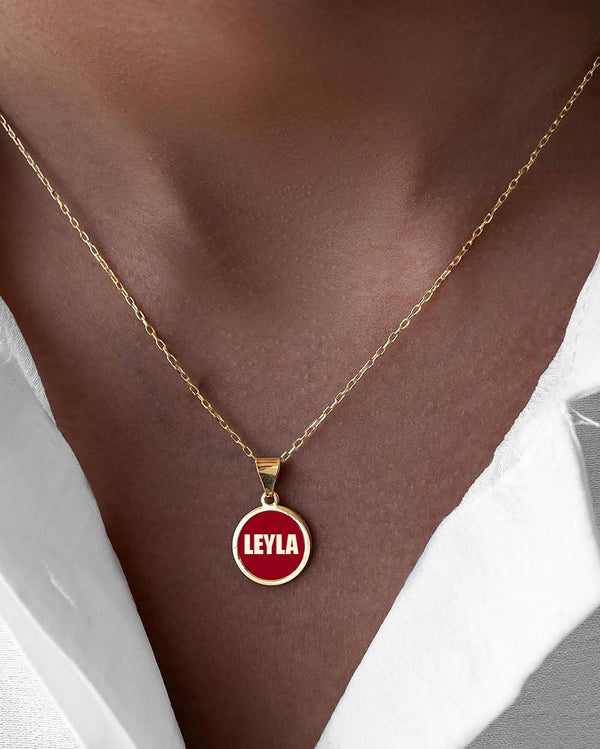 Enamel Coin English Name Necklace