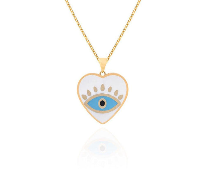 Gold Enamel Heart Evil Eye Necklace