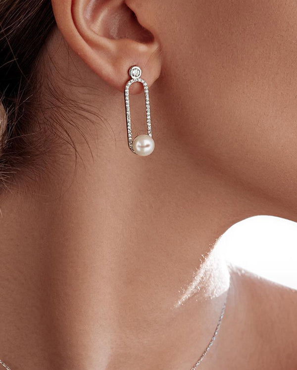 Oval Diamond & Pearl Earrings