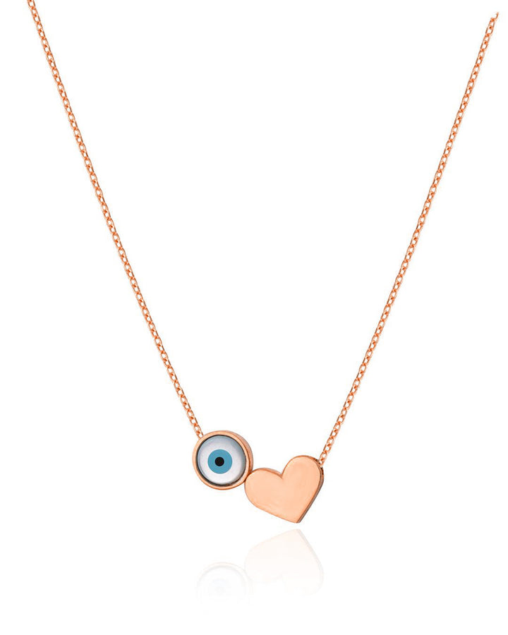 Rose Gold Heart Necklace with Evil EYe