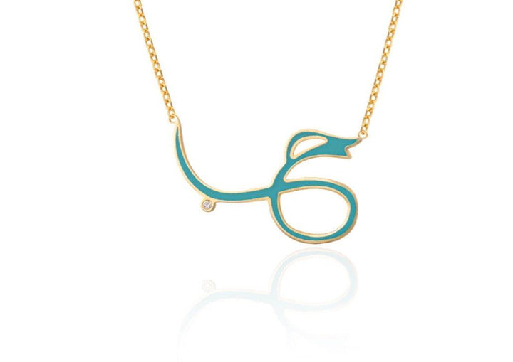 Blue Enamel Hob Necklace and Yellow Gold