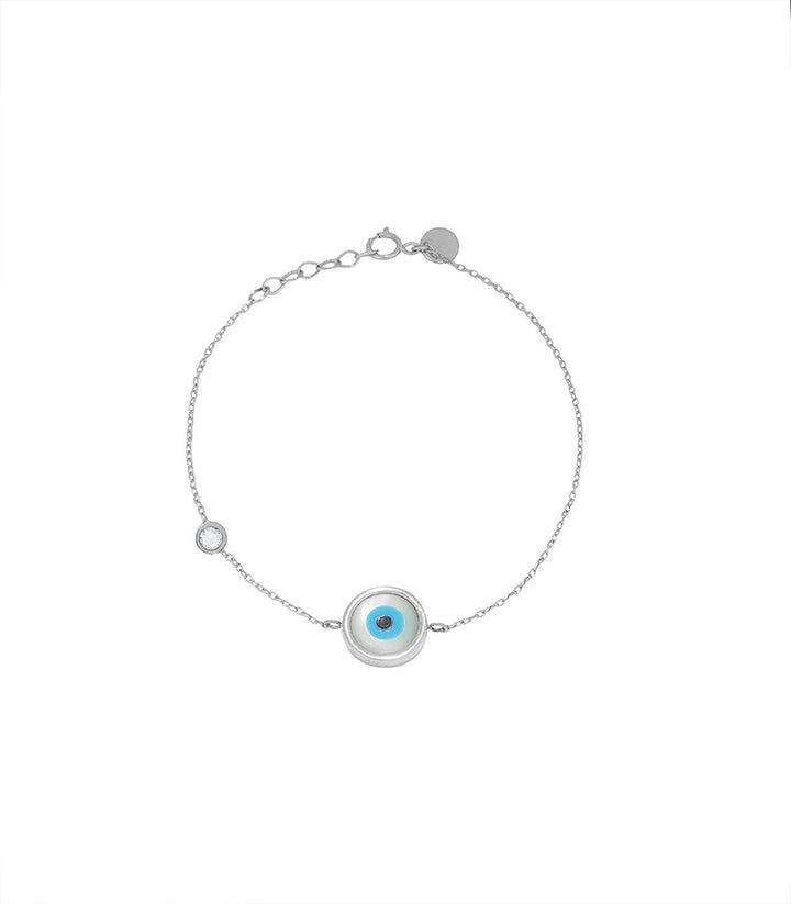 White Gold Round Evil Eye Bracelet